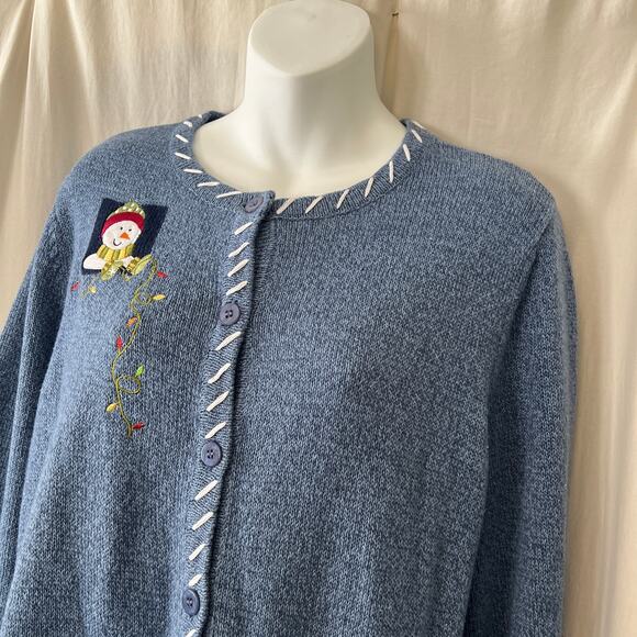 Vintage breckenridge cardigan Christmas sweater winter holiday snowman pockets L - Picture 3 of 9
